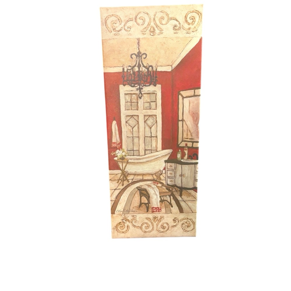 Elegant Red and Cream Bathroom Wall Art